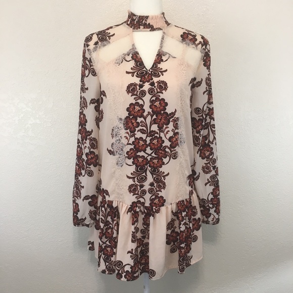 Altar'd State Dresses & Skirts - Altar’d Sate Long Sleeve Lace Choker Mini Dress